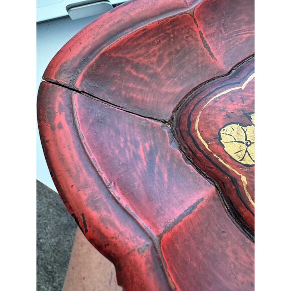Vintage Hand Created Chinese Carved Wooden Red Gold Bowl - Picture 8 of 12